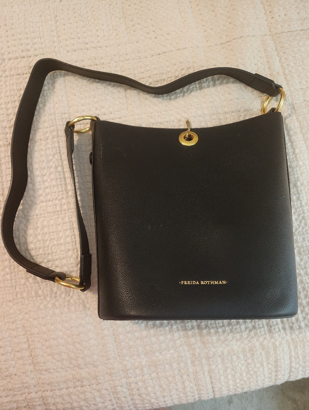 Freida Rothman Dark Brown Leather Crossbody Bag with Gold Hardware Quiet Luxury
